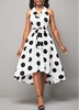 ROTITA Turndown Collar Belted Polka Dot White Dress