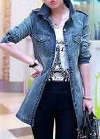 ROTITA Turndown Collar Button Up Chest Pocket Denim Coat