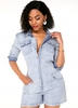 ROTITA Turndown Collar Button Up Chest Pocket Denim Romper