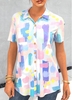 ROTITA Turndown Collar Button Up Graffiti Stripe Print Blouse