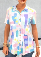 ROTITA Turndown Collar Button Up Graffiti Stripe Print Blouse