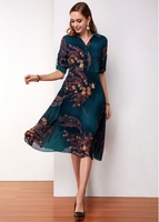 ROTITA Turndown Collar Button Up Printed Dress