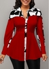 ROTITA Turndown Collar Button Up Red Geometric Print Blouse