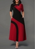 ROTITA Turndown Collar Contrast Side Pocket Maxi Dress