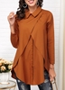 ROTITA Turndown Collar Cross Front Long Sleeve Blouse
