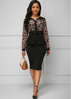 ROTITA Turndown Collar Leopard Print Long Sleeve Dress
