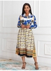 ROTITA Turndown Collar Printed Long Sleeve Dress