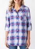 ROTITA Turndown Collar Roll Tab Sleeve Plaid Print Shirt