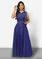 ROTITA Turndown Collar Side Pocket Button Up Denim Dress