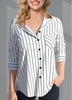 ROTITA Turndown Collar Striped Button Up Blouse