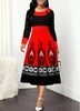 ROTITA Turndown Collar Tribal Print Long Sleeve Dress