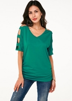ROTITA V Neck Ladder Cutout Sleeve Soft T Shirt