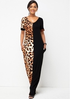Short Sleeve V Neck Leopard Dress