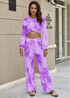 Tie Dye Print Cropped Top and Drawstring Waist Pants