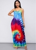 Tie Dye Print Rainbow Color Spaghetti Strap Dress