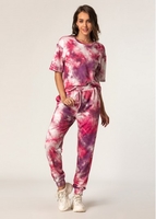 Tie Dye Print Top and Drawstring Waist Pants