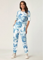 Tie Dye Print Top and Drawstring Waist Pants