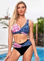 Twist Printed Mid Waist Bikini Set