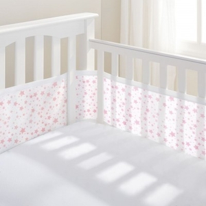 Breathable Baby 4-Sided Mesh Cot Liner - Twinkle Twinkle (Pink Stars)