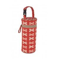 Pink Lining Bottle Holder - Cream Bows on Red
