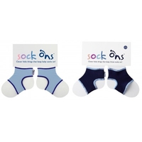 Sock Ons Boys 2 Pack - Navy + Baby Blue (0-6 or 6-12 months)