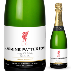 Personalised Cava Bottle Labels for Liverpool FC Fan.