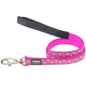 Red Dingo Lime Green Stars on Hot Pink Dog Lead Medium 4ft x 0.8in