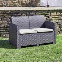 2-Seater Rattan Effect Sofa in Graphite with Cream Cushions Marbella