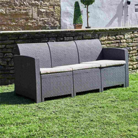 3-Seater Rattan Effect Garden Sofa in Graphite with Cream Cushions Marbella