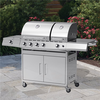 BillyOh Dallas Silver 5 Burner Gas BBQ Grill with Side Burner & Side Table Includes Cover & Regulator - Premium Double BBQ - Silver