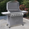 BillyOh Huntsville Silver 6 Burner Gas BBQ Grill with Side Burner & Side Table Includes Cover & Regulator - 6 Burner Silver