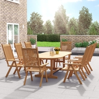 BillyOh Windsor 1.8m Extending 2.3m 6 -8 Seater Folding Wooden Oval Outside Dining Set - Folding Chair x 8
