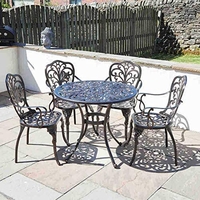 Cast Aluminium Round Dining Table Set with 4 Armchairs - 4 Seater