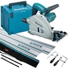 MAKITA SP6000J1 165MM CIRCULAR PLUNGE SAW 110V WITH 2X 14M RAILS CONNECTOR RAIL BAG CLAMPS AND MAKPAC CASE