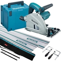 MAKITA SP6000J1 165MM CIRCULAR PLUNGE SAW 110V WITH 2X 14M RAILS CONNECTOR RAIL BAG CLAMPS AND MAKPAC CASE