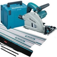 MAKITA SP6000J1 165MM CIRCULAR PLUNGE SAW 240V WITH 2X 14M RAILS CONNECTOR RAIL BAG CLAMPS AND MAKPAC CASE