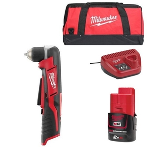 MILWAUKEE C12RAD201B 12V RIGHT ANGLE DRILL WITH 1X 20AH LIION BATTERY CHARGER & CANVAS BAG