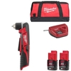 MILWAUKEE C12RAD202B 12V RIGHT ANGLE DRILL WITH 2X 20AH LIION BATTERIES CHARGER & CANVAS BAG