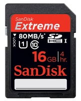SanDisk Extreme SDHC UHS-1 80MB/Sec (Class 10) - 16GB