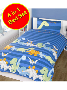 Dinosaurs Blue 4 in 1 Junior Bedding Bundle (Duvet and Pillow and