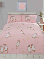 Otterly Amazing Otters Single Duvet Cover Set - Coral Pink