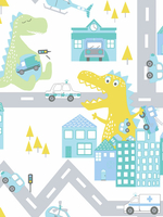 Over the Rainbow Dino Road Wallpaper Teal / Lime Holden 90912