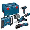 Bosch 10.8v Cordless 5 Piece Drill Multi Tool Torch Sabre Saw & Radio Power Tool Kit with 3 Lithium Ion Batteries 1.5ah + L Boxx