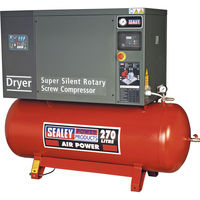 Sealey Low Noise Screw Compressor with 270 Litre Tank & Dryer 10hp 400v