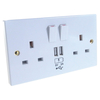 2 Way UK Power Socket With USB Charging Ports Wall Plate