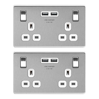 BG Brushed Steel Double Switched Socket with USB 3.1A Outlets - EXTRA VALUE 2 PACK