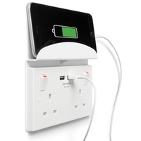 BG Double USB and Mains Plug Socket with Shelf / Phone Holder - High Fast 2.1amp output