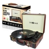 Debonair Rechargeable Retro Briefcase Style Vinyl Portable Three Speed Turntable with Built-in Speakers and RCA Output - Brown