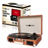 Debonair Retro Briefcase Style Vinyl Portable Three Speed Turntable,  Built-in Speakers and RCA Output - Brown