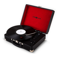 Debonair Retro Briefcase Style Vinyl Portable Three Speed Turntable with Built-in Speakers and RCA Output - Black